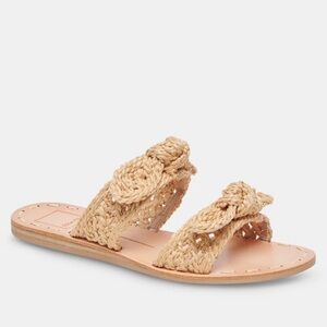 Dolce Vita Natural Braided Raffia Double-Strap Slide Sandals